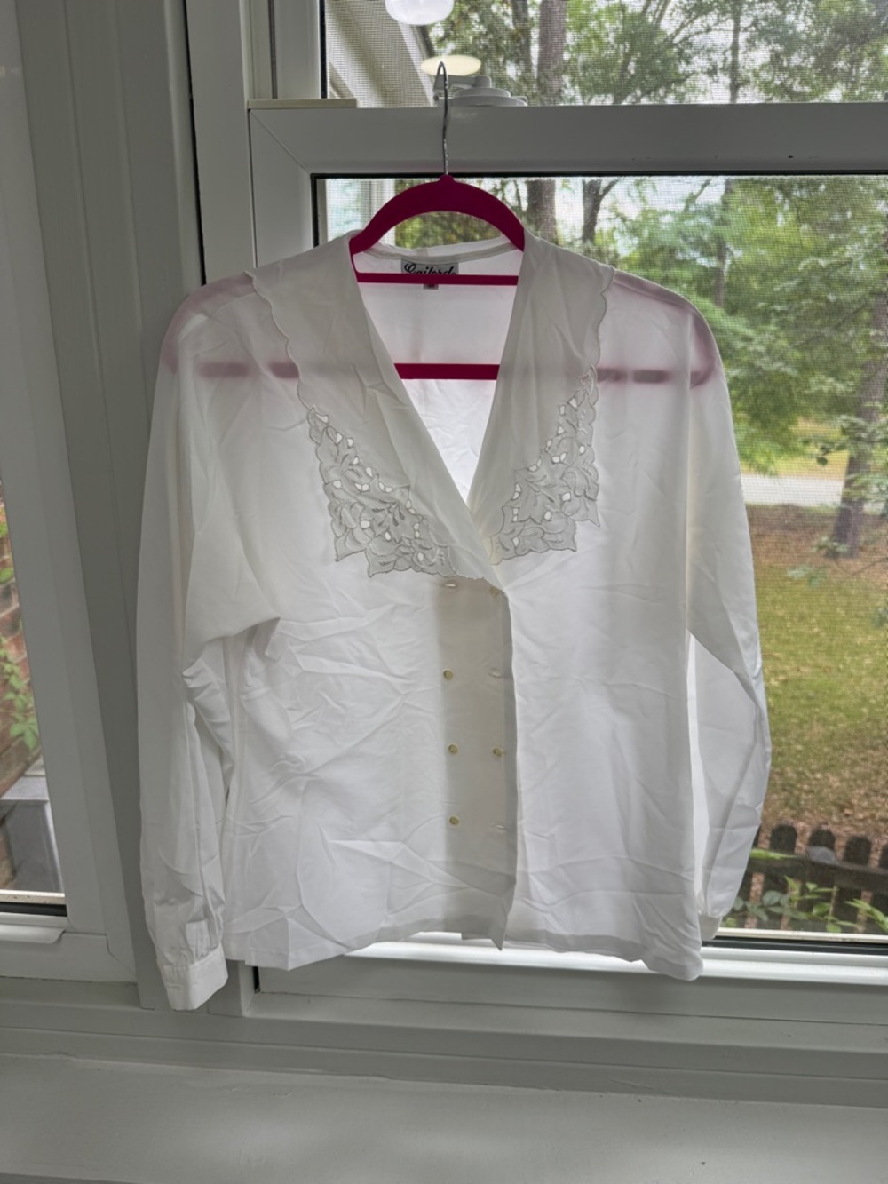 Vintage White Women's Cutwork Embroidered Collar Blouse Sz 12